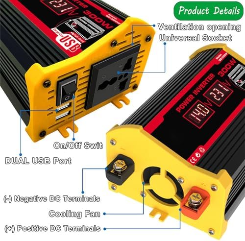 300W Solar Inverter Kit - 12V to 110V/220V AC, 18W Solar Panel & 30A Controller for Home, RV, Off-Grid Power System - Efficient Generator (Yellow, 12V-220V)