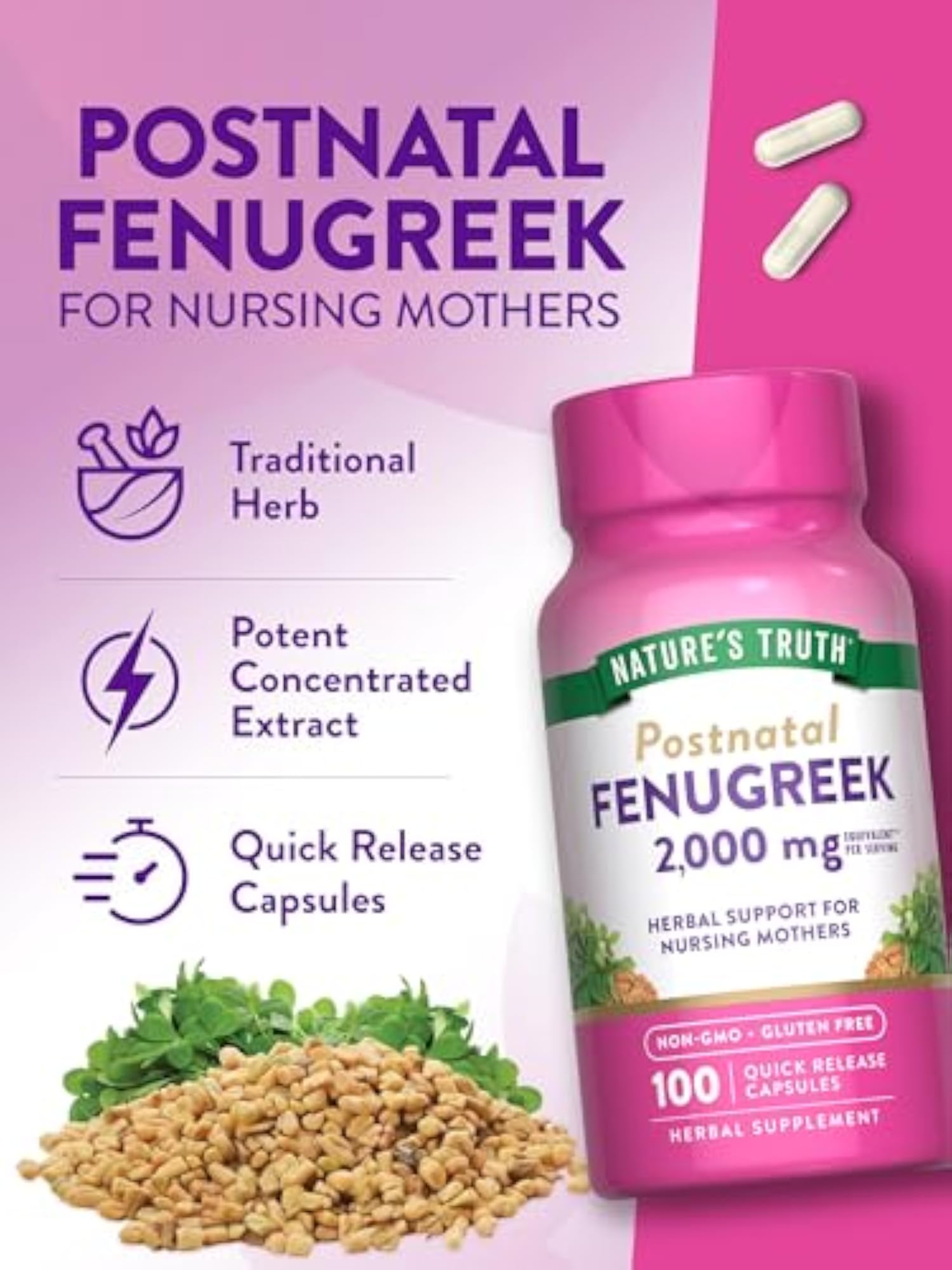 Nature's Truth Fenugreek Seed Capsules 610 mg