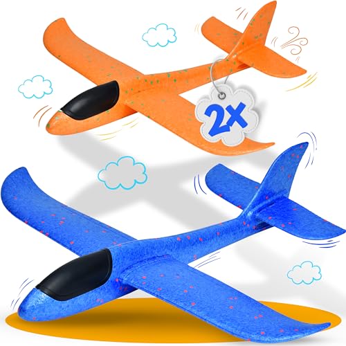 2X Styroporflieger Groß | XXL Wurfgleiter 48cm Premium Qualität in vielen bunten Farben | Flugzeug Glider Segelflugzeug Gleitflieger Styropor Flieger |ideal als Spielzeug f. Kinder Jungen & Mädchen