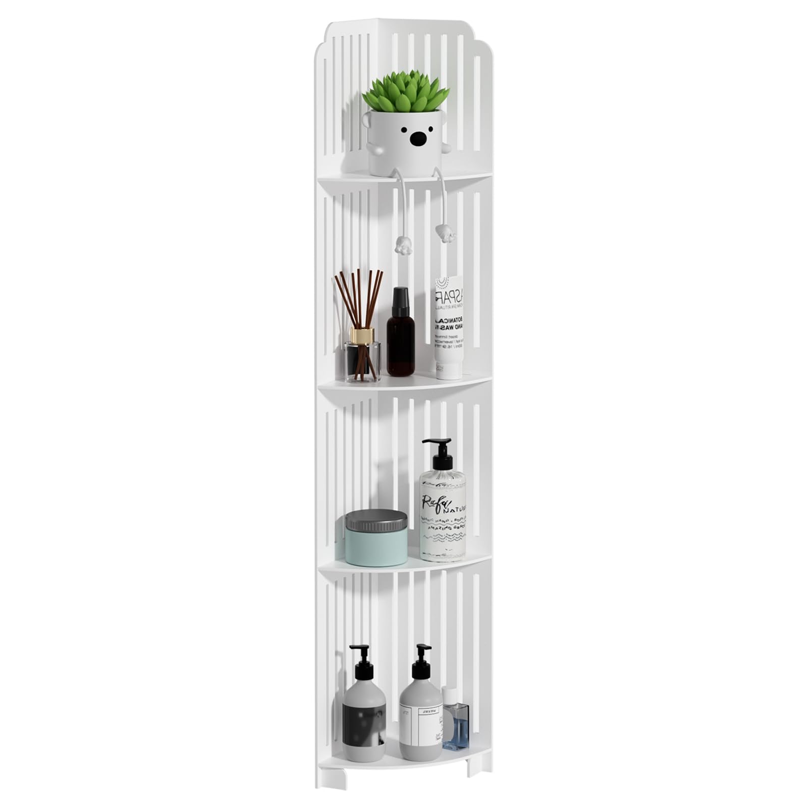 Awjaisca White Bathroom Cabinet With 4 Shelves – Slim Bathroom Storage Cabinet For Small Spaces, Freestanding Toilet Organiser, Waterproof Pvc Corner Shelf 4-Layers