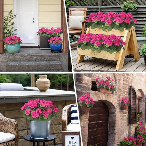 Image of Bassion Artificial Geranium Flowers for Outdoors Decoration, 4 Pcs, Fuschia