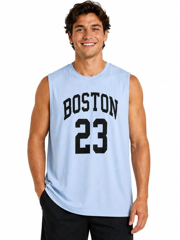 Image of O3e Boston 23 Men Sleeveless Gym Vest Tank Top | Cotton Blend Sports T-Shirt for Workout Running Training, Gym & Casual | Breathable Regular Fit Athletic Muscle Tee