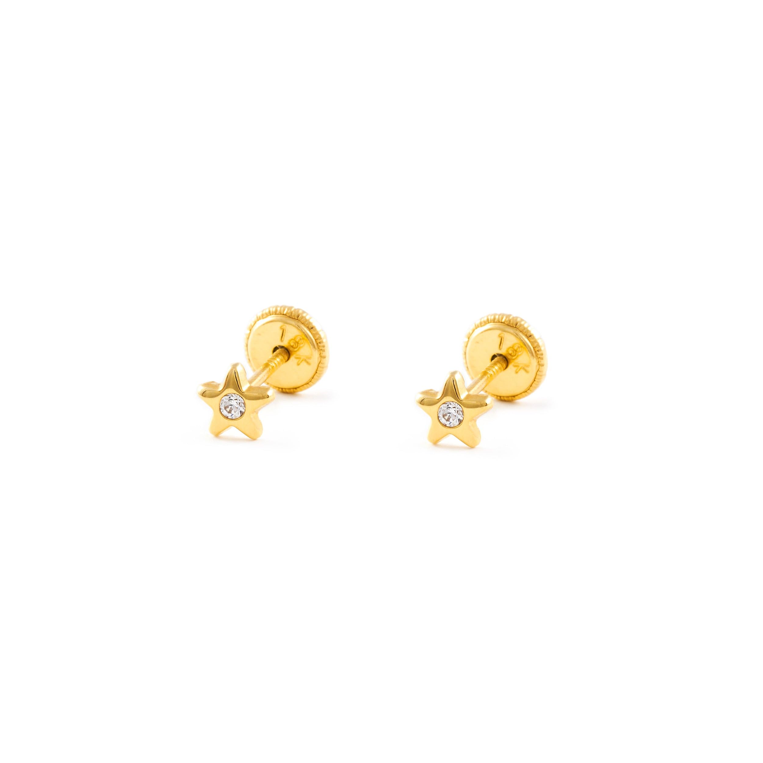 Mondepetit - Orecchini bambini Stella Zircone Oro Giallo 18K - Scatola Regalo - Certificato di garanzia