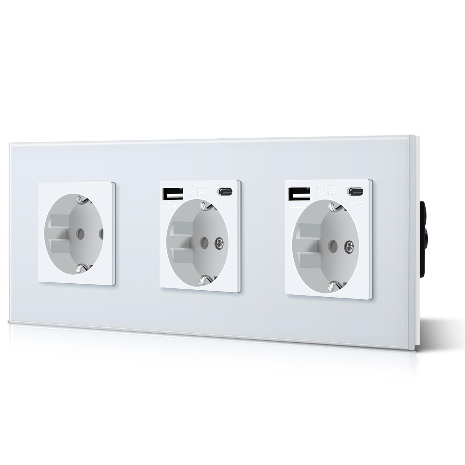 BSEED Enchufe de Pared con USB C,Enchufes Dobles Empotrados con Cristal,Toma de Corriente,Seguridad infantil,Fácil de Instalar,M Serie,2 Enchufes con USB y Tipo C,157mm Blanco — view 71
