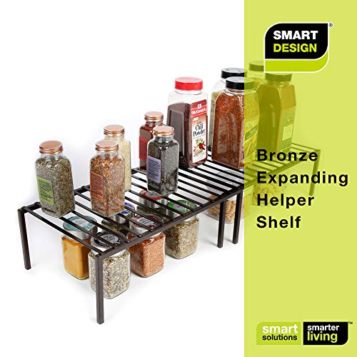 Smart Design Premium Cabinet Storage Shelf Rack - Large Expandable 16-32 X 10 Inch - Steel Metal - Rust Resistant - Cupboard, Plate, Dish, Counter And Pantry Organization - Kitchen - Bronze #TOP6