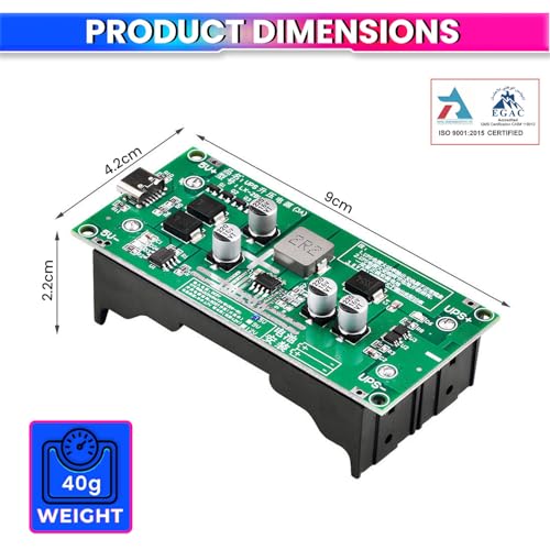 Image of 18650 Lithium Battery Charger Module with Type-C Input | 5V to 12V DC-DC Step-Up Booster Converter with 20W Peak Output, 3A Fast Charging and UPS Backup Function Ideal for DIY Power Projects