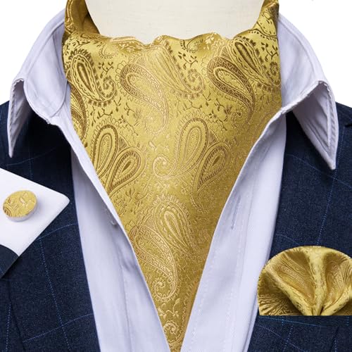 Image of DiBanGu Silk Woven Ascot Cravat with Pocket Square Set for Men | Paisley Ascot,Wrinkle-Resistant,Silky Smooth,Easy to Match,Cufflinks,Tie Ring,Wedding,Ceremonies,Party Occasions,Banquet