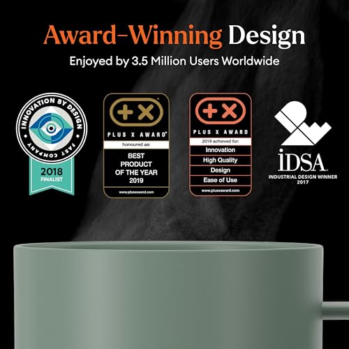 Image of Ember Temperature Control 14oz Smart Mug 2, App-Controlled and Rechargeable Heated Coffee Cup Warmer with Intelligent LED Display, Sage Green.