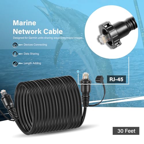 Image of 30 Foot Marine Network Cable Fit for Garmin RJ-45 Compatible with GPSMAP, ECHOMAP Plus /UHD /Ultra, GMR, GMR Fantom, GMS, GSD, GCV 10 Scanning Sonar Module