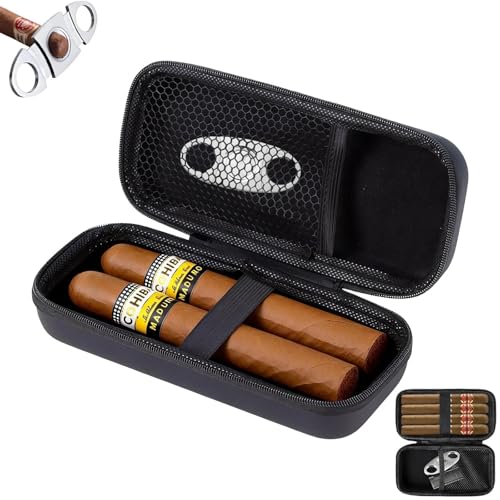 Premium Travel Cigar Case with Stainless Steel Cigar Accessories - Waterproof EVA Cigar Humidor Box for 3-6 Cigars Portable Cigars Accessories Organiser Gift for Men Black