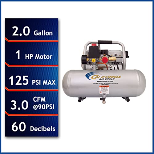 California Air Tools 2010Alfc Ultra Quiet, Oil-Free & Lightweight 1.0 Hp Industrial Air Compressor, 2.0 Gallon #TOP5