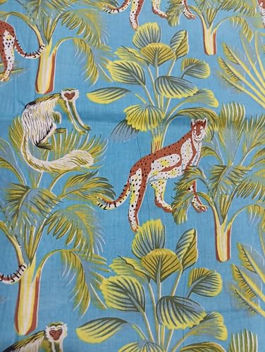 Image of Doraya Pure Cotton Dress Making Fabric Sanganeri Print Jaipuri Hand Block Printed Unstitched Dress Material for Women Blouse /Plazzo,Kurti /Lehenga Piece Womens 43 inch Inches Width (Blue 1, 3 Meter)