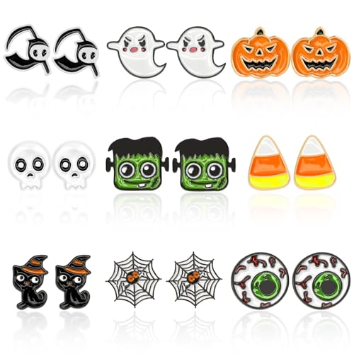 Augsun 7587 9 Pairs Halloween Enamel Stud Earrings cover