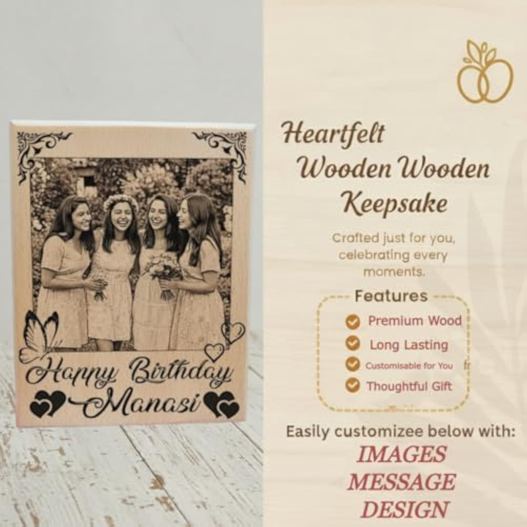 Customised Wooden Frame, Engraved Photo Frames