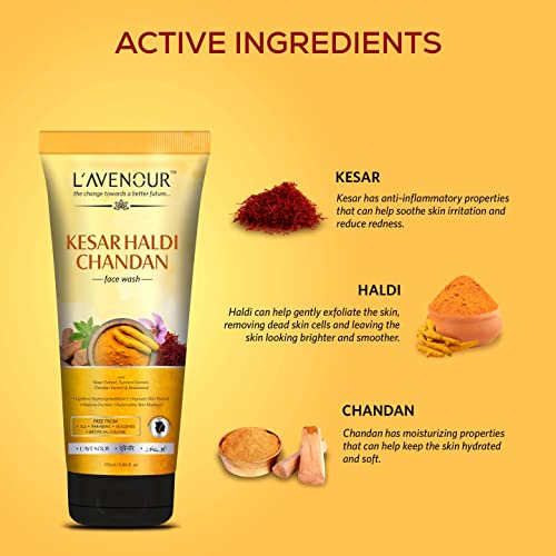 Image of L'avenour Kesar Haldi Chandan Face Wash For Men & Women | Natural Ubtan Facewash | Lightens Hyperpigmentation, Improves Skin texture & Reduces Dryness 115ml (Pack of 3)