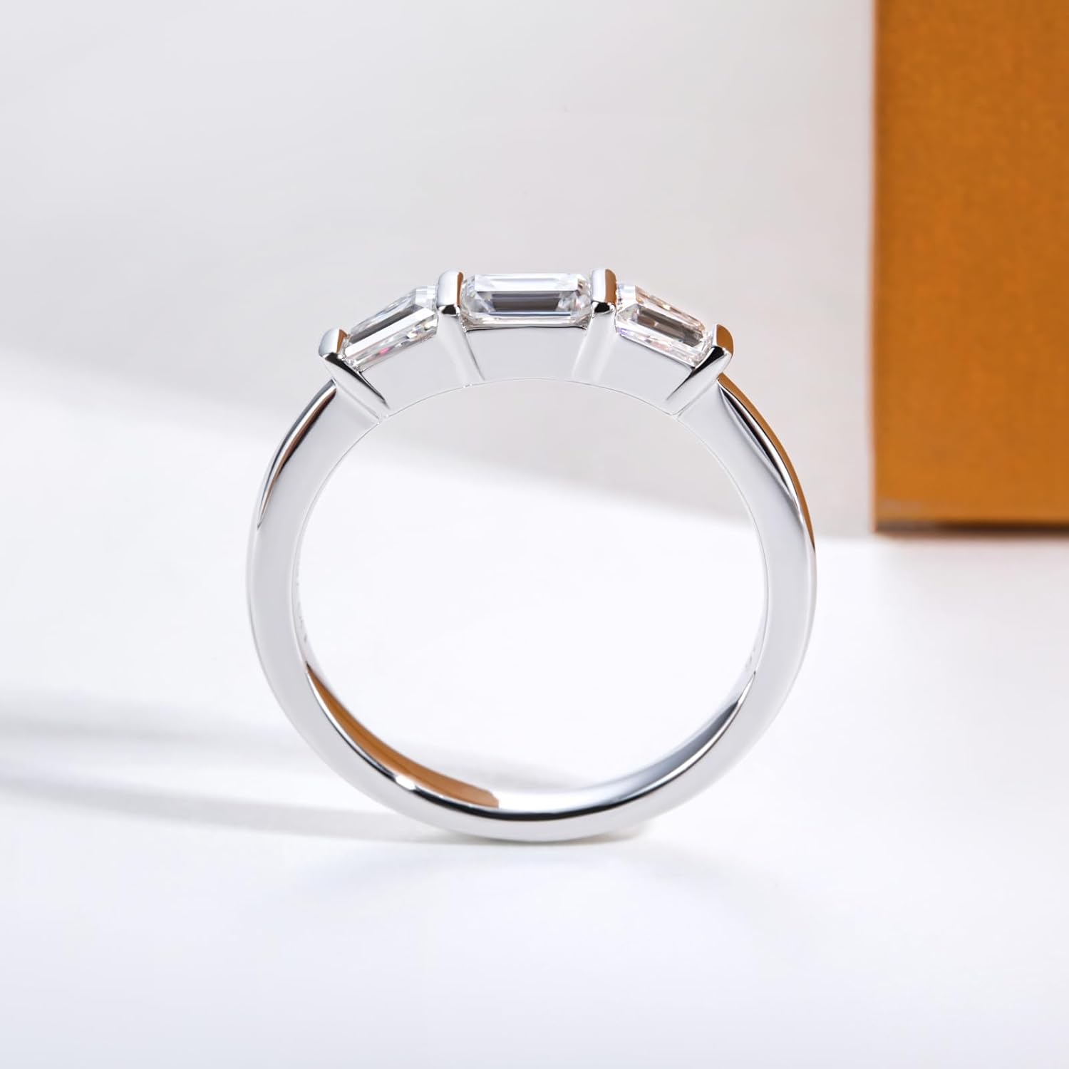 Emerald Cut Moissanite Engagement Rings Wedding Bands D Color VVS1 Clarity 925 Sterling Silver Vintage 3-Stone Eternity Anniversary Band Ring for Women with Certificate Size 8 - Image 7