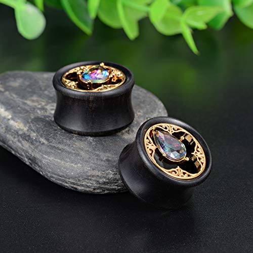 COOEAR Wood Ear Gauges Flesh Tunnels Gem Plugs Piercing Metal Earrings Double Flared Stretchers 0g to 1 Inch.2