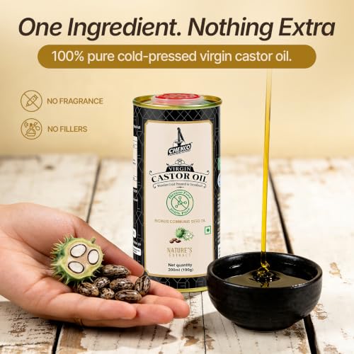 Image of Chekko Cold Pressed Castor Oil Edible (Arandi) 200ml | 100% Pure & Natural Wood Pressed Virgin Castor Oil for Hair & Skin Care, Body Massage | Moisturization & Wellness For Men & Women