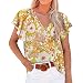 Xmiral Camicetta in Chiffon Floreale da Donna Top con Volant Camicia a Maniche Corte Casual Allentata Camice da Infermiera (M,Giallo)