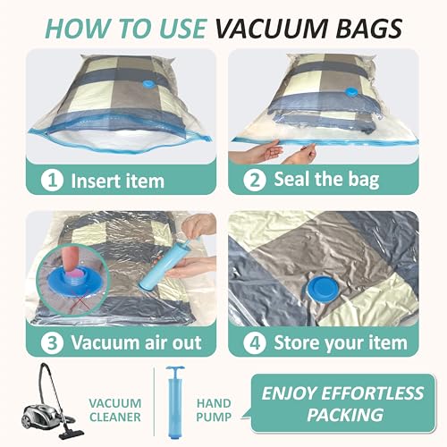 Image of Cozy Essential Vacuum Storage Bags, 80% Compression Vacuum Seal Space Saver Plastic Packaging Bags for Clothes, Blankets, Pillow, Bedding, Comforters, Sealer Clothing Storage,12 Medium