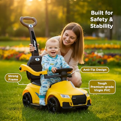 Image of Mee Mee Cruiser Baby Ride-On Car - Safe, Fun, and Interactive Ride-On Toy for Kids Aged 1-3 Years with Music, Lights, and Storage (Yellow)