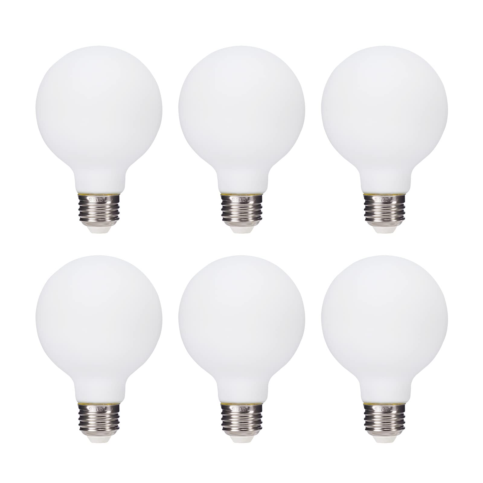 truestory G25(G80) Globe Light Bulb 6pack Inner White， Warm White 2700K CRI 90, 5W Equivalent to 50W, Dimmable 450LM E26 Base,Suitable for Any Occasion