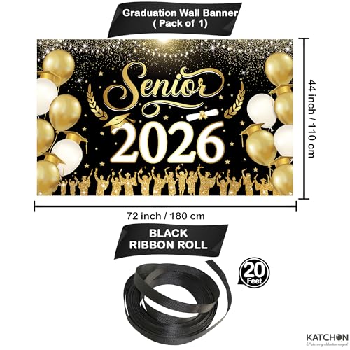 Image of KatchOn, XtraLarge Senior Graduation Banner - 72x44 Inch, Senior 2026 Graduation Party Decorations, Black and Gold Graduation Backdrop 2026 | Graduation Decorations 2026 or Senior Party Supplies
