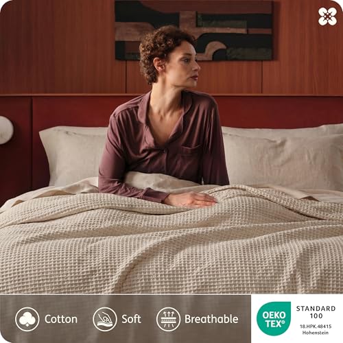 Image of Bedsure Cotton Duvet Cover Queen Size - 100% Cotton Waffle Weave Khaki Duvet Cover, PureWoven Textured Breathable Bedding Comforter Cover for All Season, Includes 1 Duvet Cover 90 inchx90 inch
