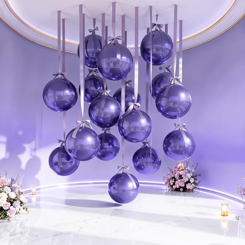 Image of 14 Pcs Purple Round Foil Balloons 22 /15 /10 4D Ball Balloons Light Baby Lavender Purple Metallic Balloon Ornament Mylar Balloon for Birthday Graduation Wedding Anniversary Disco Party Decor