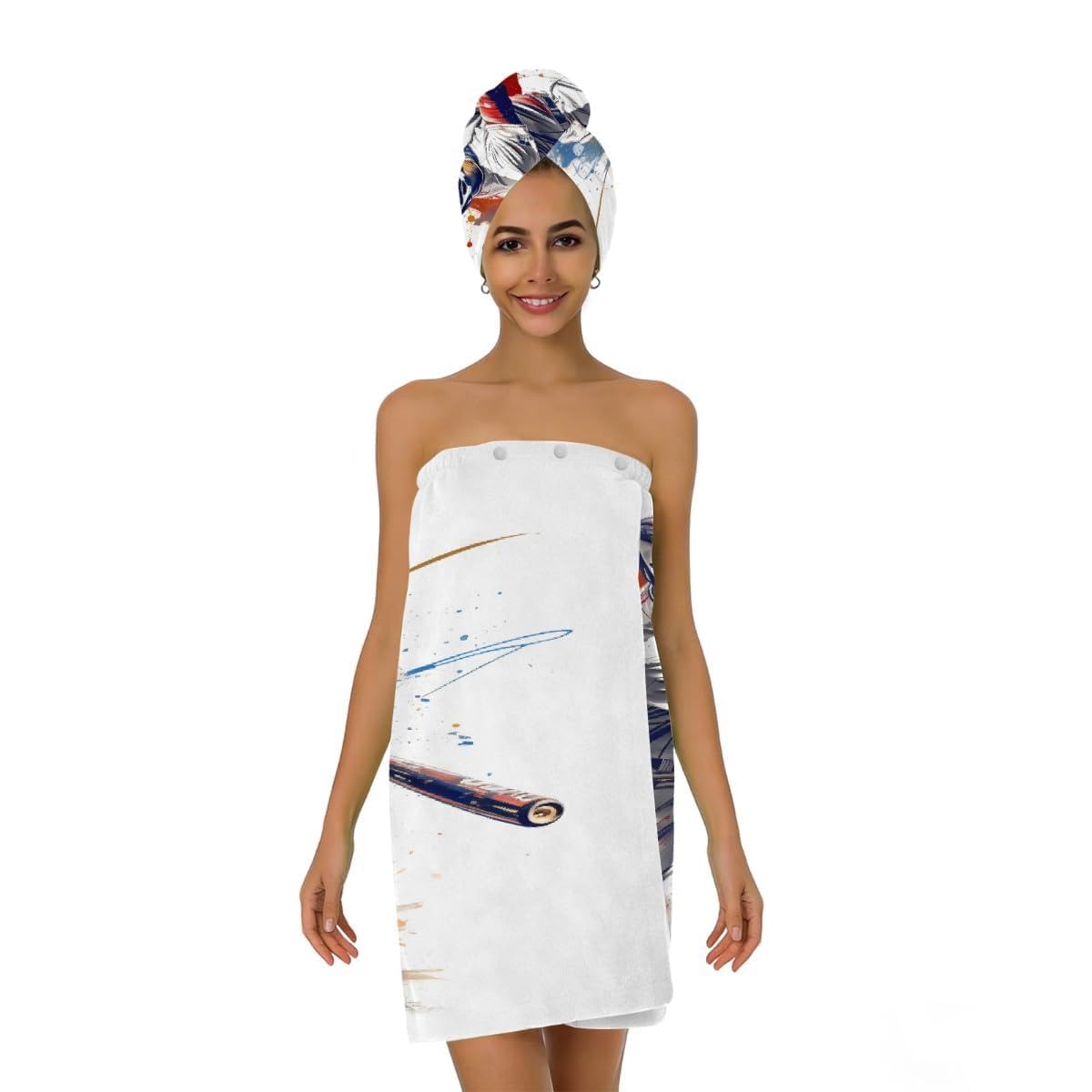 Mikrofaser-Duschtuch für Damen, mit Haar-Handtuch, Baseballspieler-Softball-Hitter, schwingende Arme, weiche Körperwickel, Kleid mit Haartrocknungskappe für Strand, Pool, Spa, 2 Sets