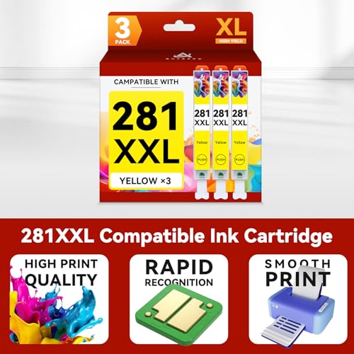 Image of CLI-281 Ink Cartridge Replacement for Canon CLI-281XXL 281XXL 281 Use for Canon PIXMA TS6320 TR7520 TS8120 TS8320 TR8520 TS9120 (3-Pack 281XXL Yellow)