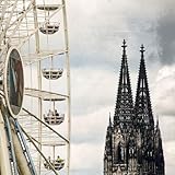 All handmade in Cologne KÖLN BILDER, Foto auf Holz oder Holz-Magnet, Dom und Riesenrad