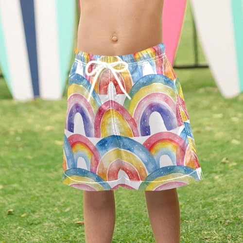 Pigsaly Boys' Swim Board Shorts Red Orange Colorful Watercolor Rainbow Boy's Swim Trunks Kids Swimwear 3T 6