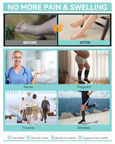 HAPIU Merino Wool Soft Compression Socks for Women & Men, 15-20 mmHg, Plus Size Knee High Stocking for Nurses, Pregnancy, Travel, Flight, Medias de Compresión Mujer3