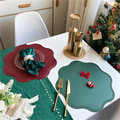 Set de table isolant thermique en similicuir chic rouge