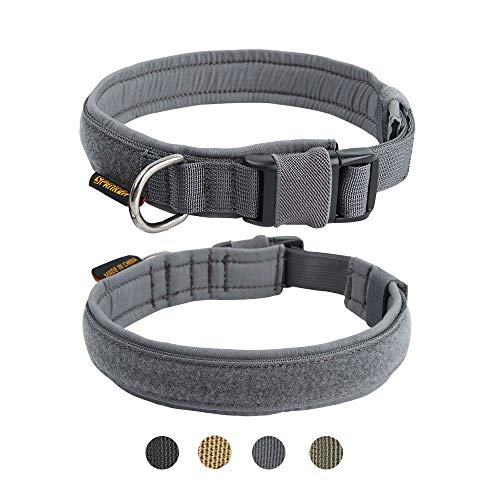 EXCELLENT ELITE SPANKER Puppy Collar Military Dog Collar Adjustable Quick Release Nylon Dog Collar for Small Medium Dog Soft Padded Dog Collar(Grey-M)