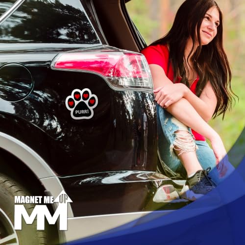 Image of Magnet me Up Purr! with Heart Pawprint Magnet Decal, 5 Inch, 2 Pack, Heavy Duty Automotive Accessory, Magnet for Cars, Trucks and SUVs, UV- Printed, Vinyl, Crafted in USA