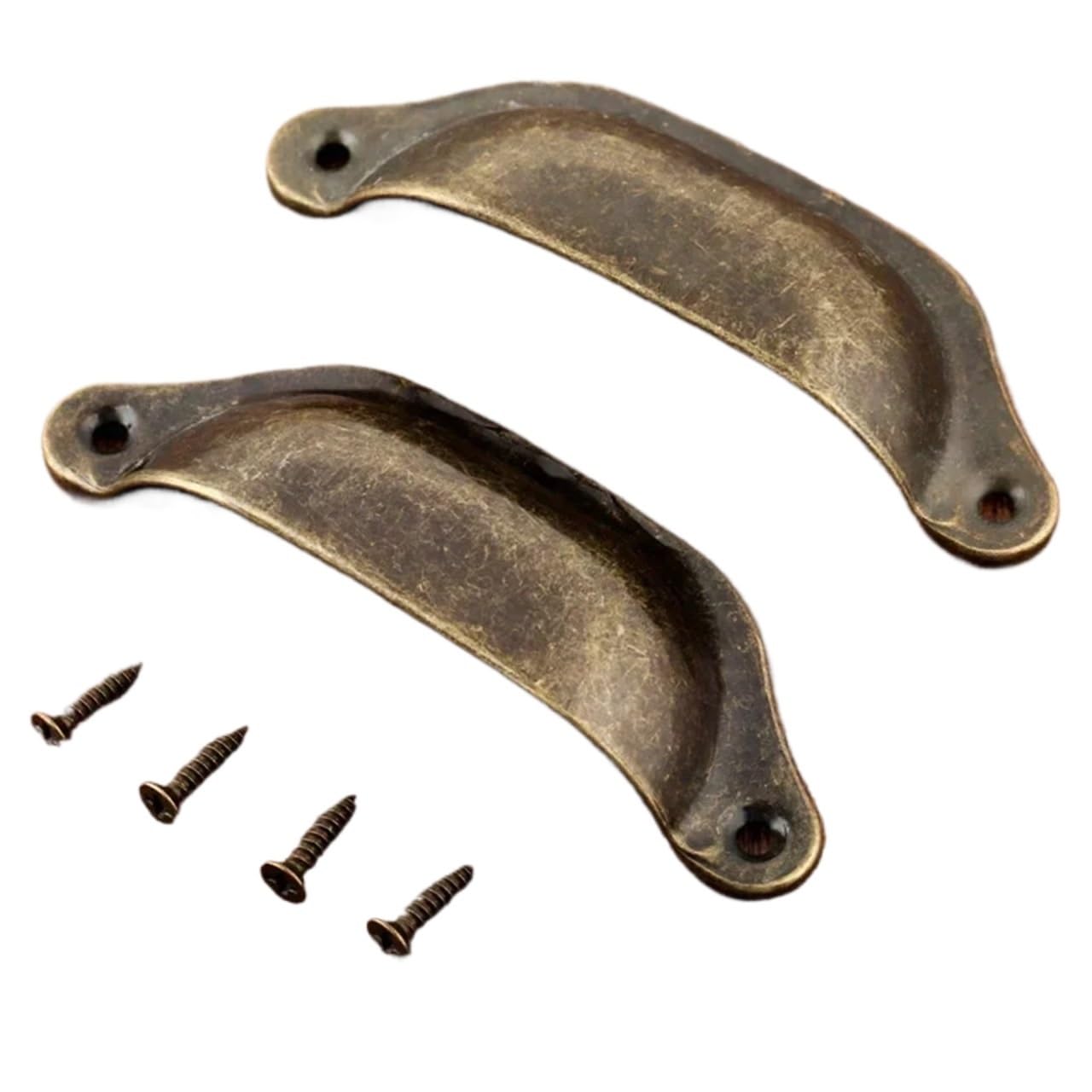 Qvorlth Vintage Cabinet Pulls 2PCS Chinese Retro Kitchen Drawer Cabinet Door Handle Furniture Knobs Hardware Cupboard Antique Shell Pull 98MM(Antique Bronze)