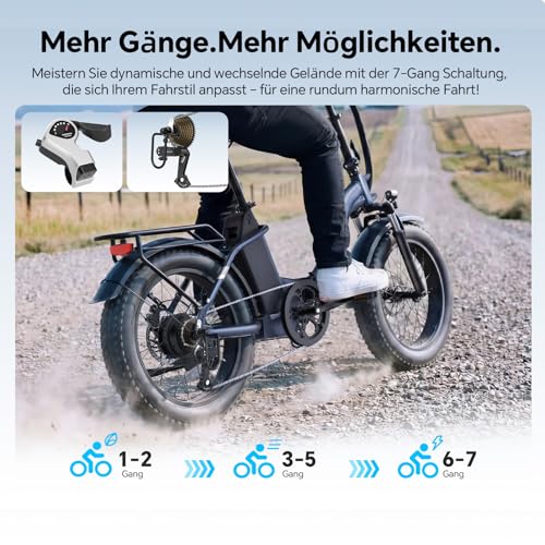 Touroll S2 2026 Klappbar E-Bike Herren, 250W Fatbike, 20"×4.0" All-Terrain Reifen, 150 km Reichweite, 720Wh Akku, StVZO Straßenzulassung – Elektrofahrrad für Stadt, Offroad & Pendler – Bild 6