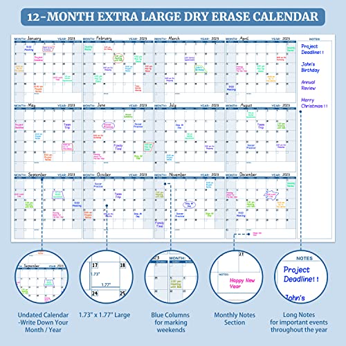 Large Dry Erase Calendar For Wall – Yearly Wall Calendar Dry Erase, 37" X 57.9", 12-Month Undated Blank Calendar Planner, Reusable Laminated Task Organizer With Note, Great For Office, Classroom, Home #TOP2