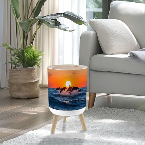 Caneca de basura pequeña con tapa y patas de madera 7L miniatura 2