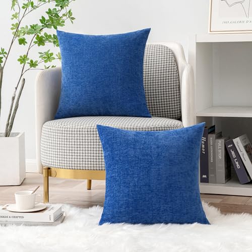 Image of MIULEE Pack of 2 Couch Throw Pillow Covers 18x18 Inch Soft Royal Blue Chenille Pillow Covers for Sofa Living Room Solid Dyed Pillow Cases