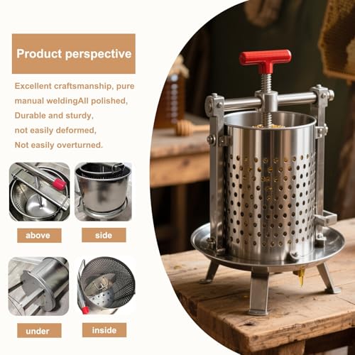 Honey Press Extractor, 2 Stainless Steel Barrels,Household Manual Mesh Honey Extractor Manual Machine for Press Honey, Beeswax, Wine Making for Self in Home