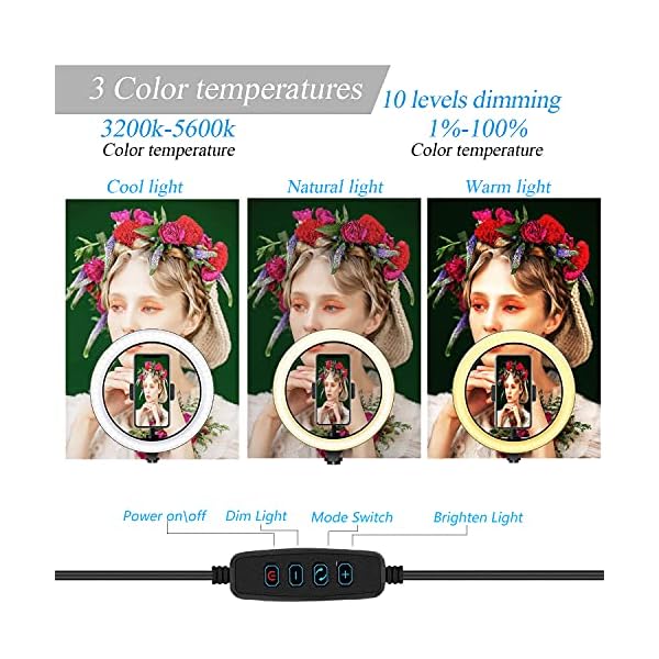 PLEASION ringlicht mit stativ Handy, 10 " Selfie Ringleuchte mit Fernbedienung, 3 Farbe und 10 Helligkeitsstufen Ring Light Für Selfie /YouTube /Tiktok Videoaufnahmen/Live-Stream/Makeup/Vlog – Bild 3