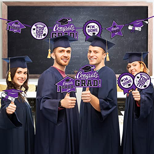 Image of 30PCS Graduation Party Decorations Congrats Grad Table Centerpiece,Table Decorations,Congratulate Graduation Centerpiece Sticks Table Toppers for Graduation Party Supplies(Purple)