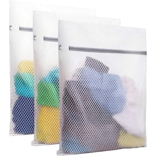 PrettyCare 3 Large (16x19inch) Mesh Laundry Bags for Delicates, Durable Honeycomb Wash Bags with Premium Zippers - Laundry Essentials Mesh Bags for Lingerie, Bras, Socks, Sweater, Travel & Organizing