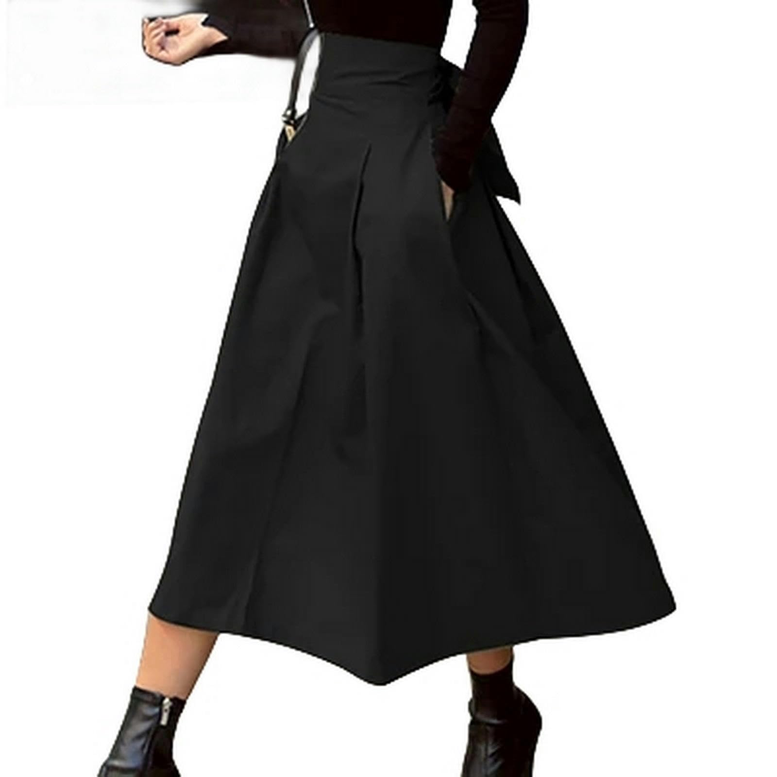 Gonna Gonne Donna di Modo di Colore Solido Grande Swing delle Donne Gonna Lunga Autunno Wild Vita Alta Bow Gonne Sottili