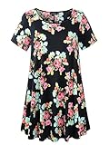 Veranee Women's Plus Size Swing Tunic Top Short Sleeve Floral Flare T-Shirt (X-Large, 56-1)