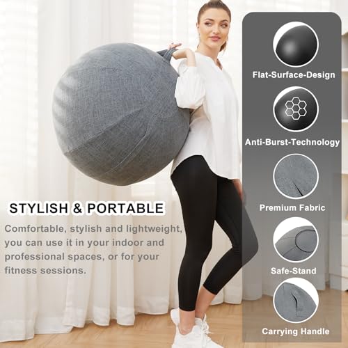 Image of Exercise Ball Chair with Fabric Cover, Standard Size (25inches /65cm), for Home Offices, Balance Training, Yoga Ball