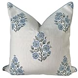 Jillien Harbor “The Camille” Floral Block Print Pillow Cover – Soft Blue and White Decorative Throw Pillow Cover – Grandmillennial Home Decor, 20' x 20'